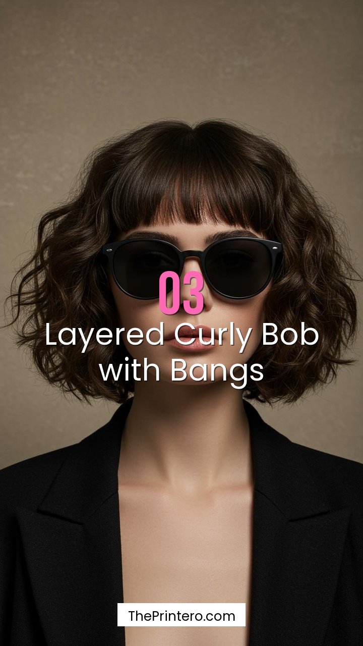 Layered Curly Bob with Bangs